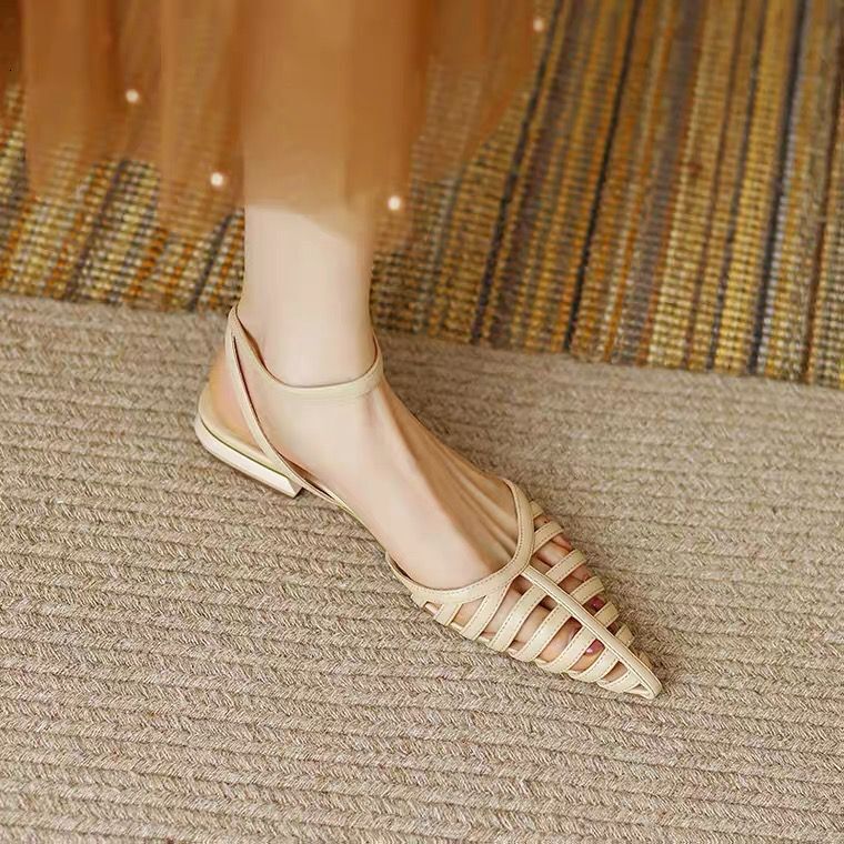 Ddmyoutdoor Yingmeier Niche Personality Roman Sandals Spring Summer Black Hollow Women S Pointed Flat Closed Toe Shoes Outdoor Shoes