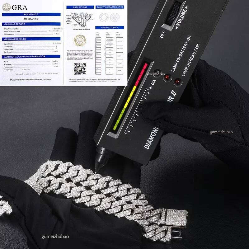 moissanite cuban link chain 14mm round cut vvs sterling sier iced out box clasp designer product men and women