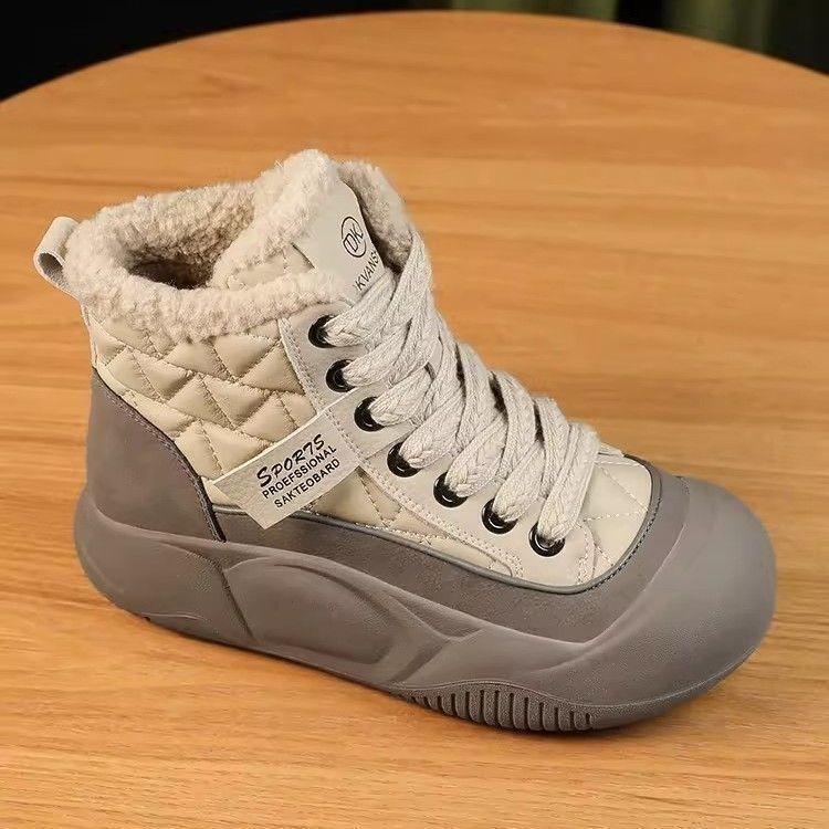 Ddmysports Martin Short Boots Winter Fleece Lined Warm New Lamb Wool High Top Cotton Shoes For Women Outdoor Shoes