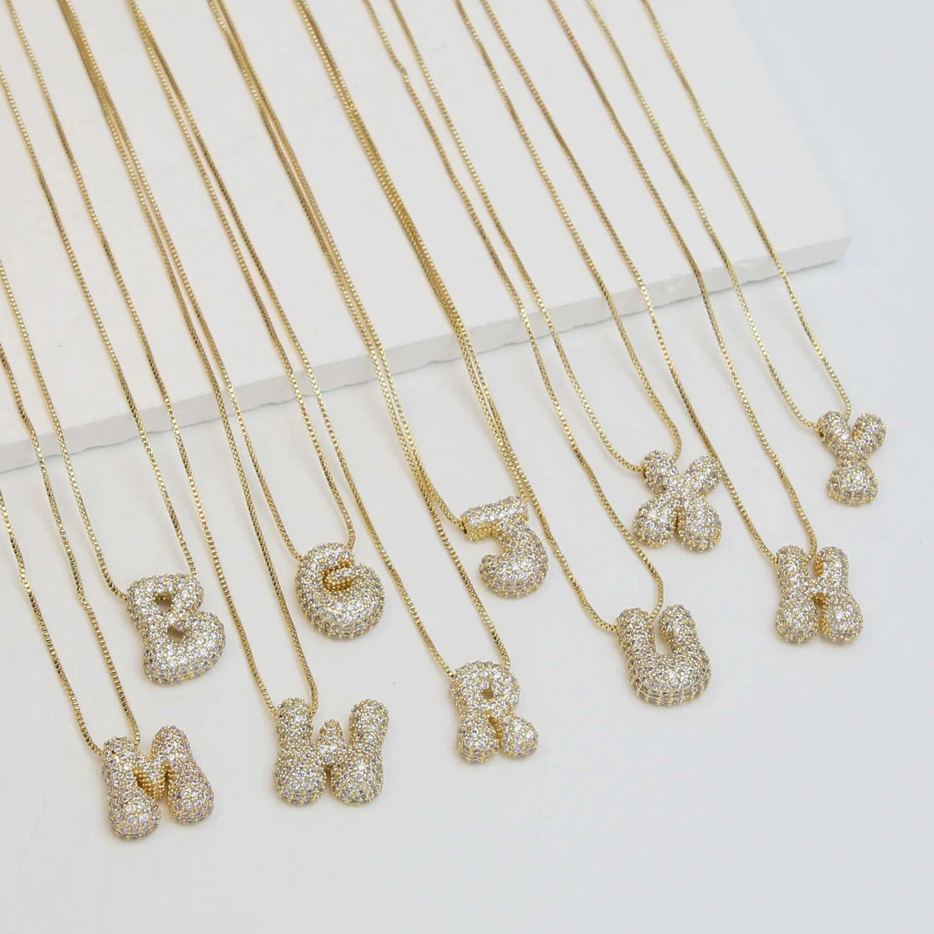 Gold Plated Balloon 26 Alphabet Letter Pendant Necklace Copper Zircon Bubble Initial Pendant For Women Personality Chain Jewelry Z250614