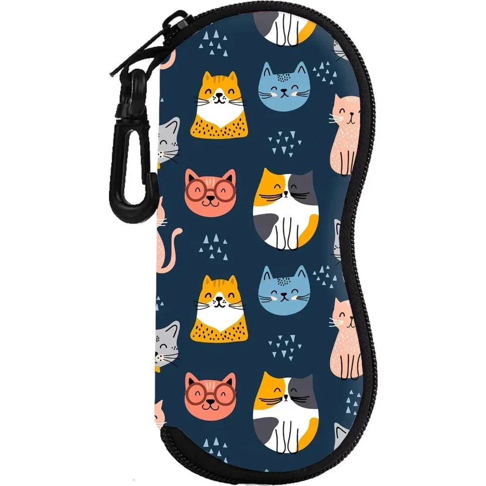 Cute Blue Cats Glasses Case Pouch Prints Zipper Soft Eyewear Storage Box Outdoor Travel Portable Anti-Pressure Sunglasses Bag 250610
