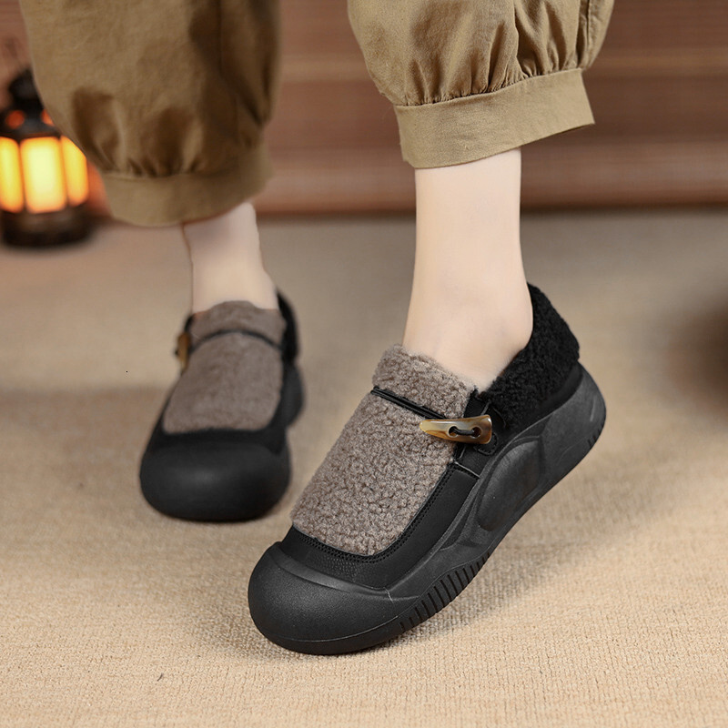 Ddmysports Color Block Thick Soled Lamb Wool Shoes For Women New Autumn And Winter Outdoor Fleece Lined Warm Cotton Slip On Casual Loafers Outdoor Sho