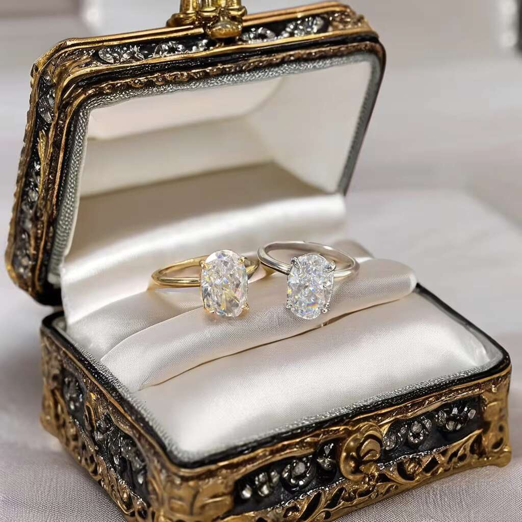 Factory Wholesale 925 Sterling Silver 4CT Oval Shape VVS D Moissanite Diamond Wedding Bands Engage Rings Fine Jewelry