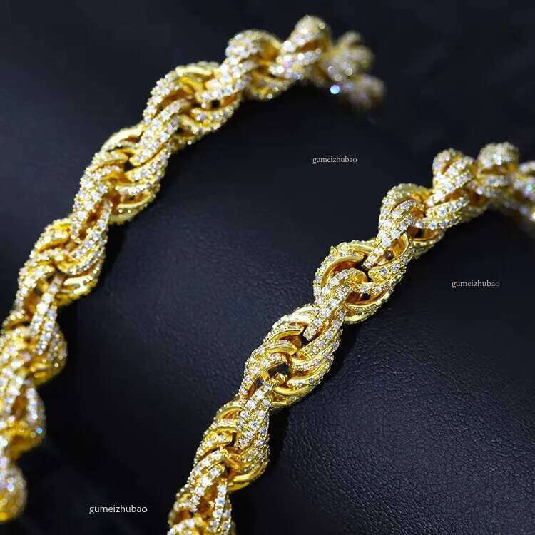 Hot Sale Hand Make VVS Moissanite Dia GRA Certificate 8mm Gold Plated Solid Sier Rope Cuban Link Chain