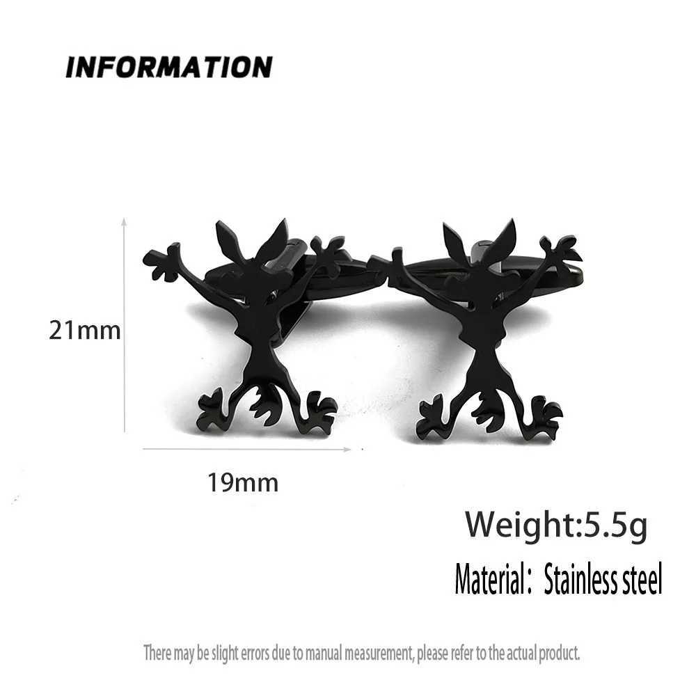 Funny bunny cartoon character cufflinks in gold-plated black French shirt cuff accessories worn by high-end business men XJ250614