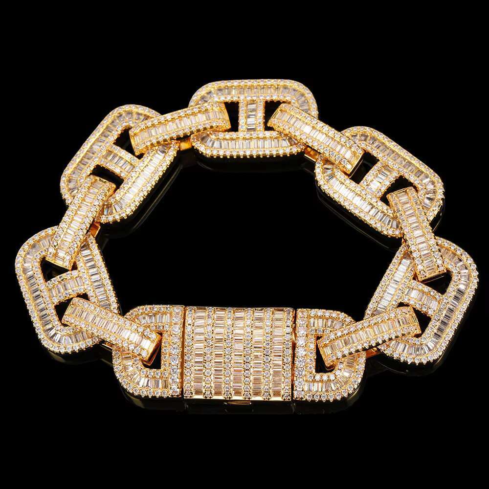 Hip Hop 16mm Baguette Link Chain S925 Sterling Silver Bracelet Iced Out Cuban Bracelet for Men VVS Mossanite Bracelet