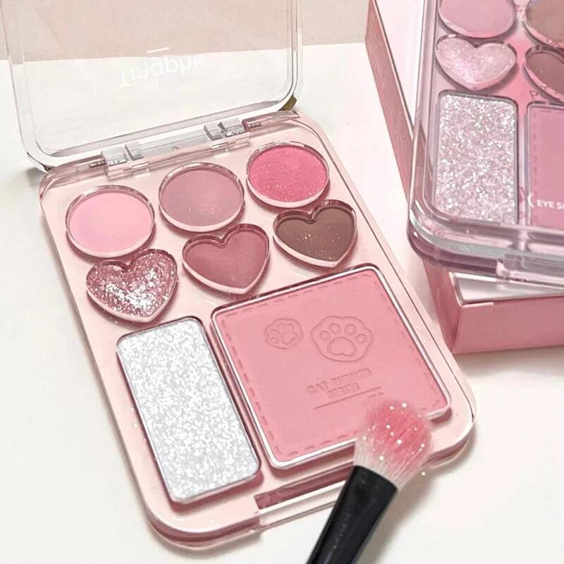 8-color Love Heart Palette Pearly Glitter Shiny Highlighter Shadow Shimmer Gray Pink Blush Eyeshadow Brighten Make Up