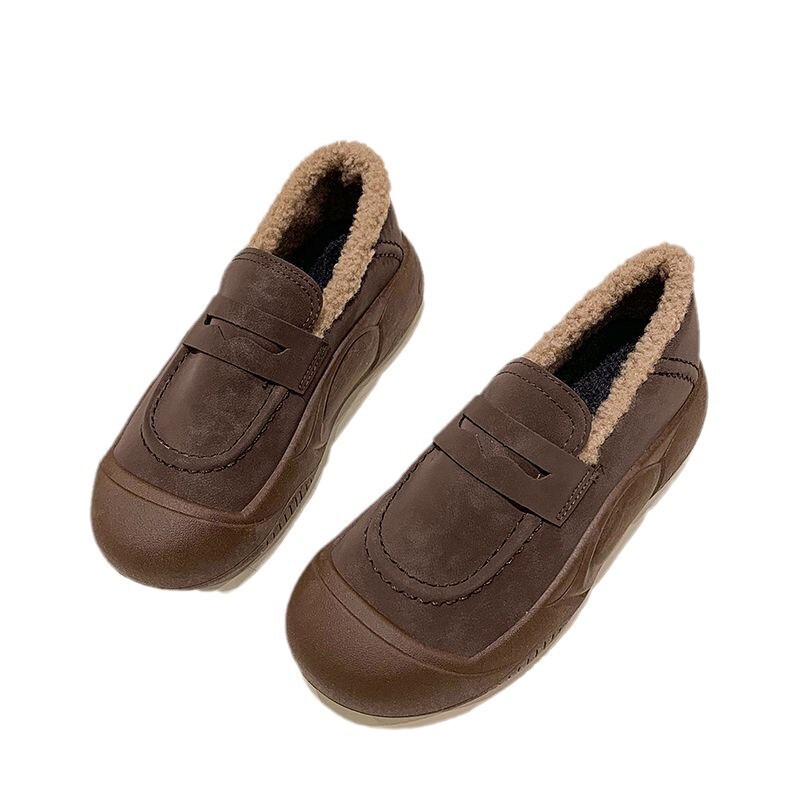 Ddmysports Thick Soled Furry Shoes Women Autumn And Winter New Style Outdoor Wear Plush Lined Warm Cotton Slip On Casual Loafers For Outdoor Shoes