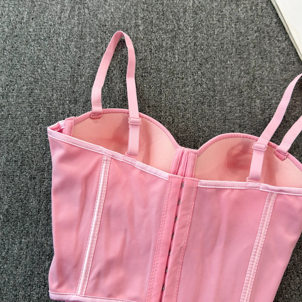 Chic Vintage Sweet Camis fishbone Asymmetrical Tank Top Slim Crop Sexy Corset Bustier Women Summer Clothing 250611