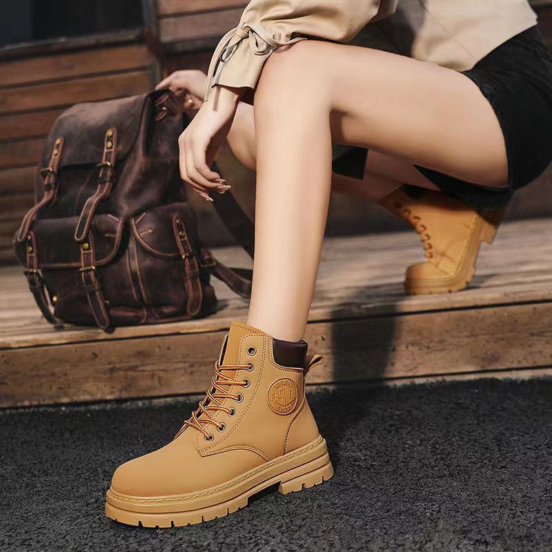 Ddmysports New Yellow Martin Street Summer Winter Season Sweet Cool British Style Short Lace Up Slimming Boots For Women Outdoor Shoes