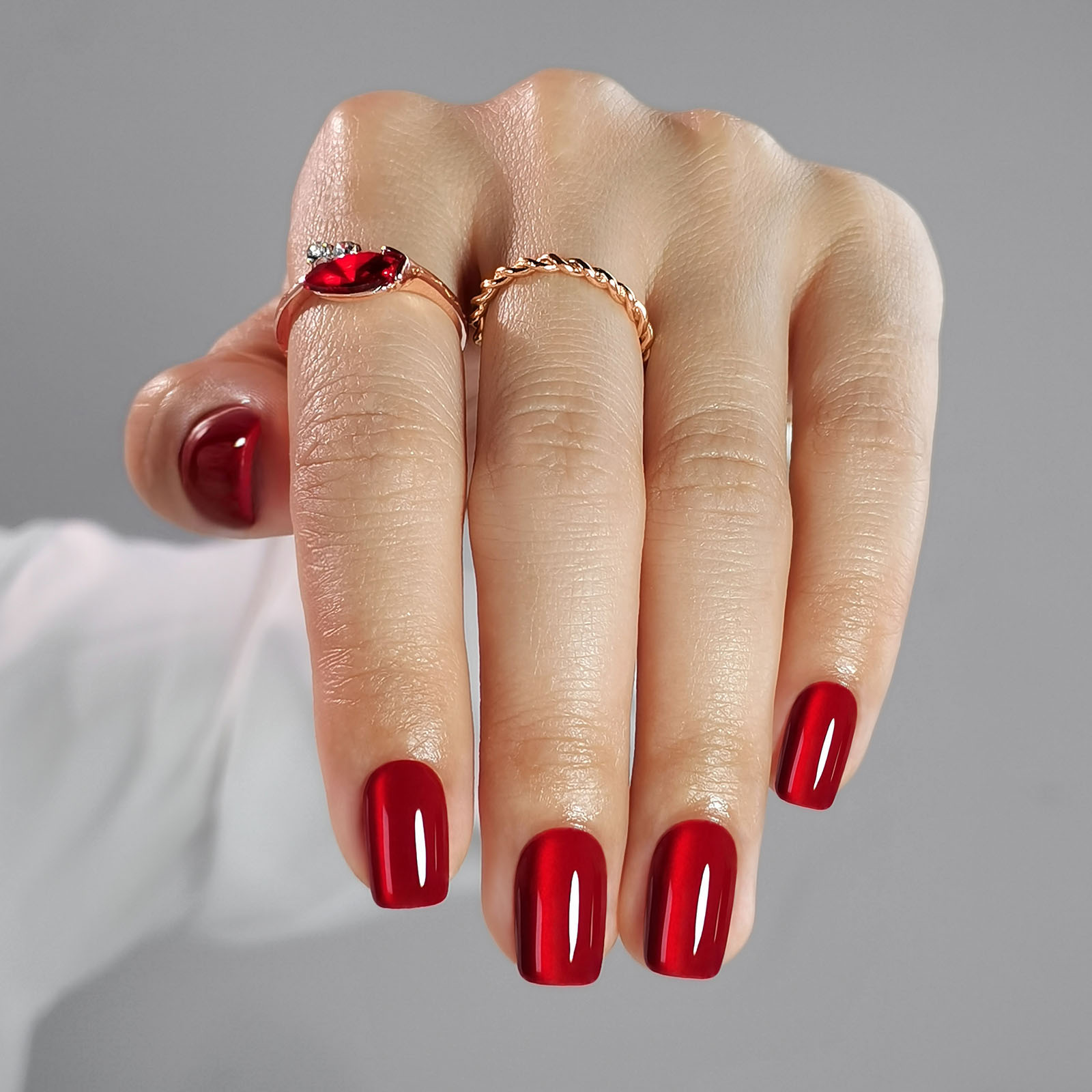 Elegant Squared Edge Red Cats-eye Artificial Finger Extensions | Long-wearing Gel-Like Stick-On Claws with Professional Strength Bond Variety Pack Siz