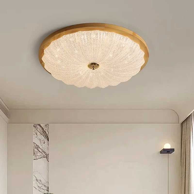 French Retro Solid Wood Bedroom Lamp Creative Shell Ceiling Lamp High-end Sense Full Spectrum Eye Protection Room Ceiling LampXJ2500613