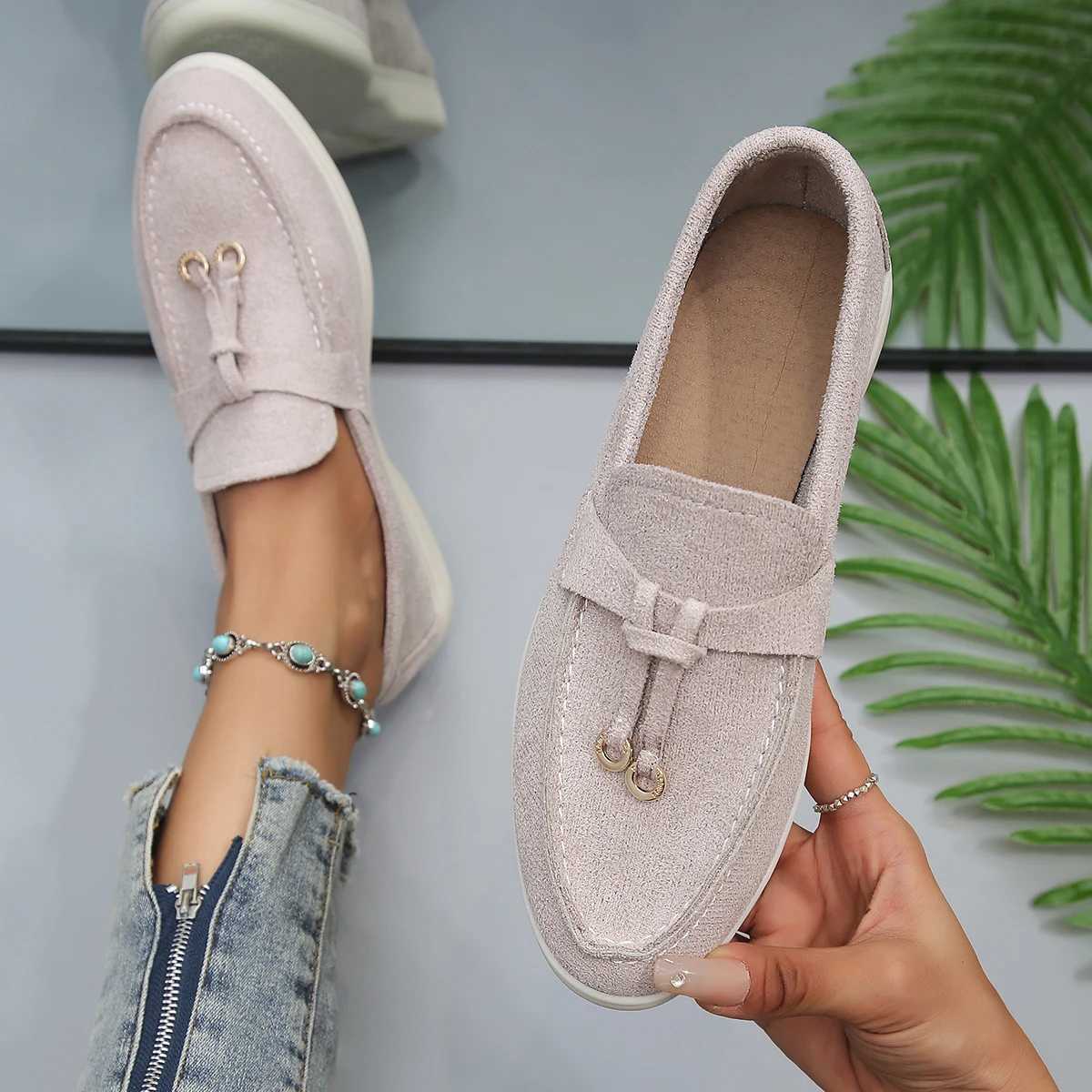 Womens reliable flat-soled casual shoes faux suede elegant loafers XJ250614