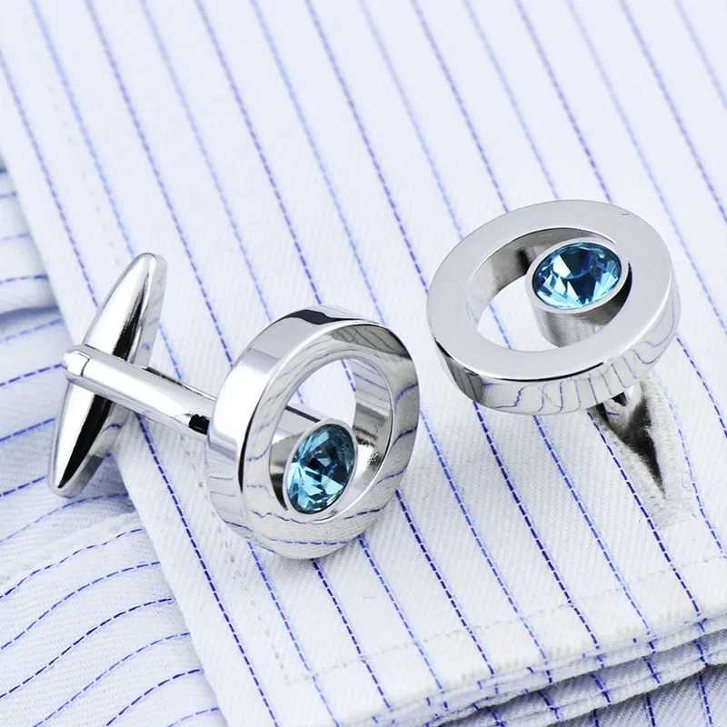 French Shirt Cufflinks Mens and Womens Business Banquet Wedding Speech Gifts Simple High Grade Metal Blue Crystal Cuff Links XJ250614