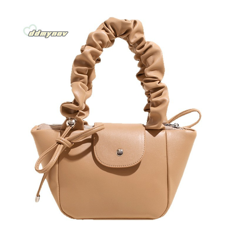 Korean Style Niche Pleated Handbag with Bowknot Bucket for Women 2025 Summer New Single Shoulder Underarm Tote Bag ddmynov