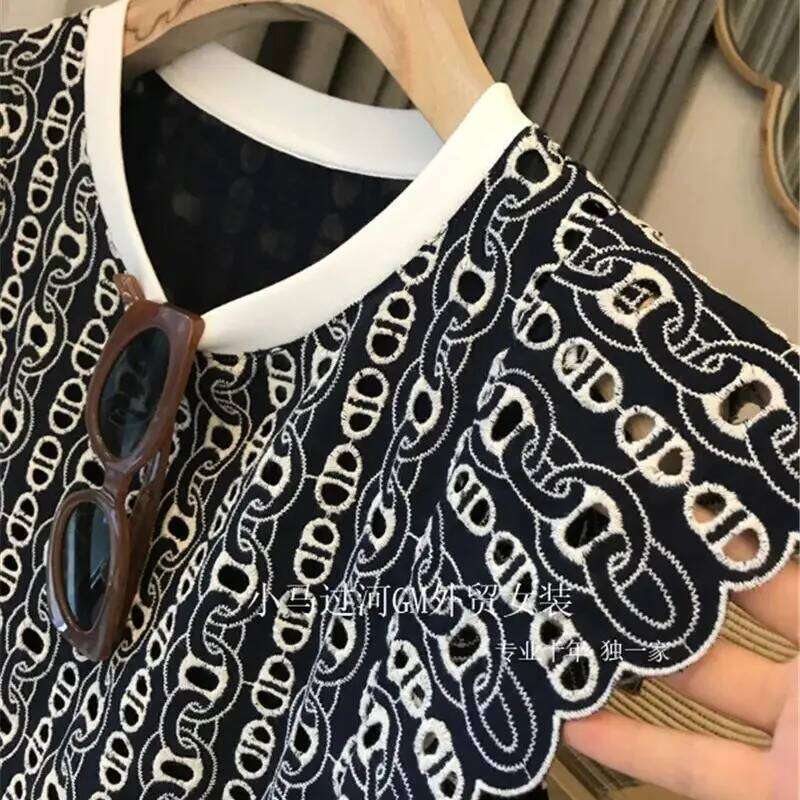 Limiguyue Summer French Embroidery Mini Dress Women Printed Crochet Hollow Out Dresses Loose Short Sleeve Ruffle Vestidos F415