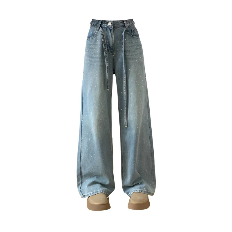 Womens Starry Sparkling High Waisted Wide Leg Jeans Summer Personalized Trousers Cool Girl Casual Bottoms Female Street Pants 250612