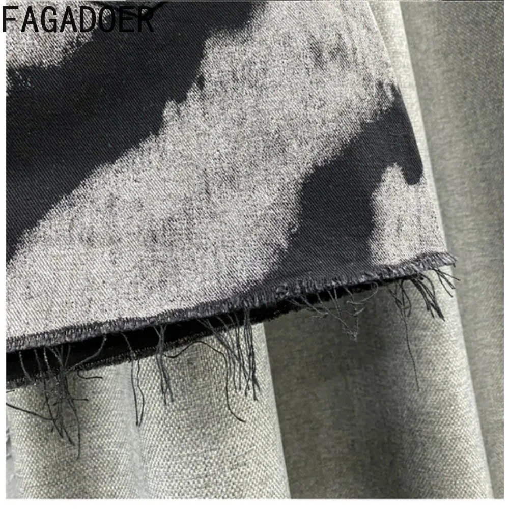 FAGADOER Gray Tie Dye Printing Fashion Denim Mini Skirts Women High Waist Button Pocket Aline Jean Sexy Y2K Streetwear 250612