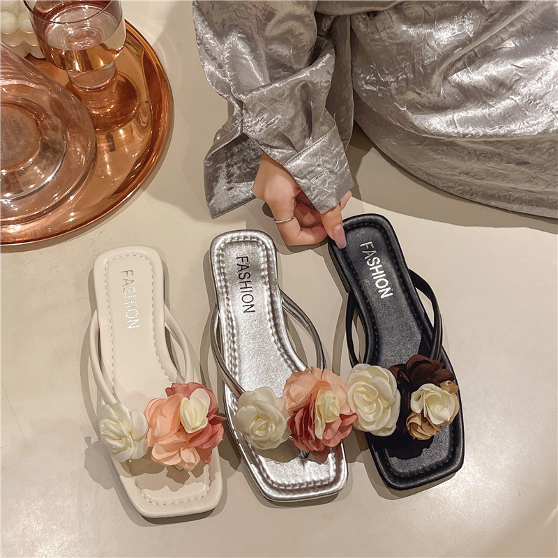 Ddmyoutdoor Fairy Floral Slippers For Women Summer Outdoor New Fashion Versatile Flat Non Slip Beach French Style Sandals Outdoor Shoes