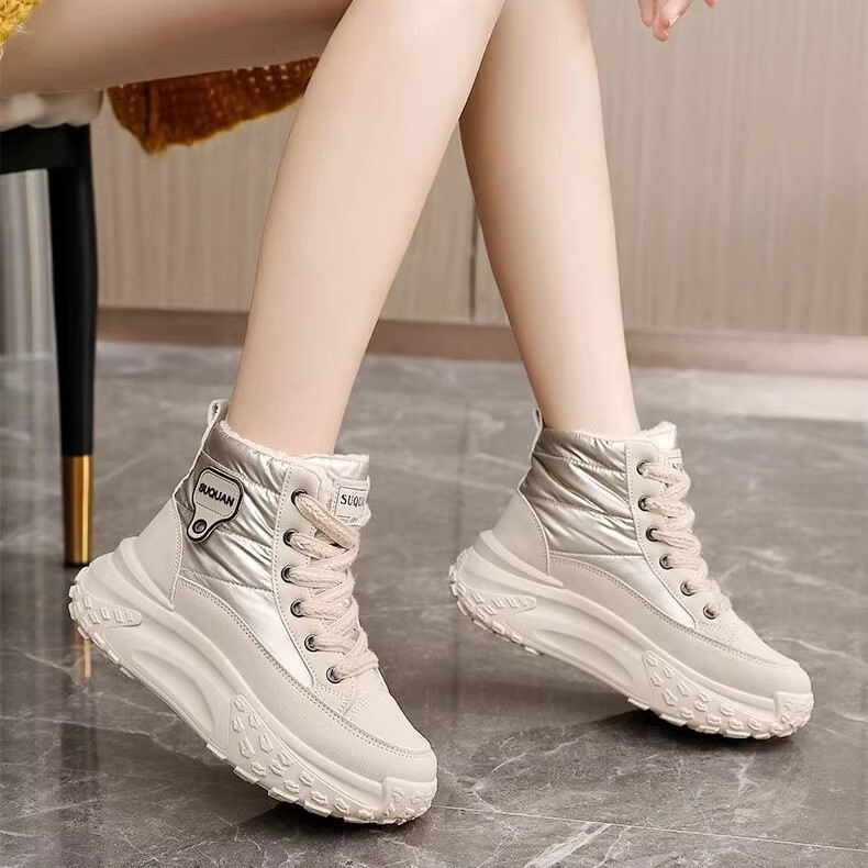 Ddmysports Women S Dad Sneakers New Winter Plush Thickened Cotton Thick Sole High Top Sports Shoes Height Increasing Travel Outdoor Shoes