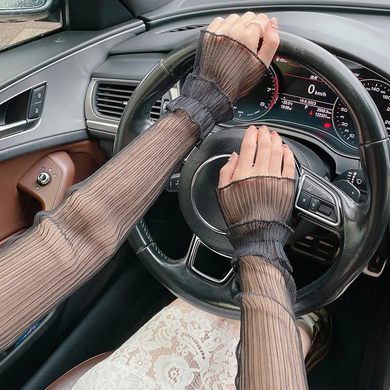 1 Pair Summer Ice Silk Long Sleeves Anti-Sunburn Arm Cover Women Cuff Cool Hand Sleeves Anti-UV Cycling Arm Sleeve Fingerless 250610