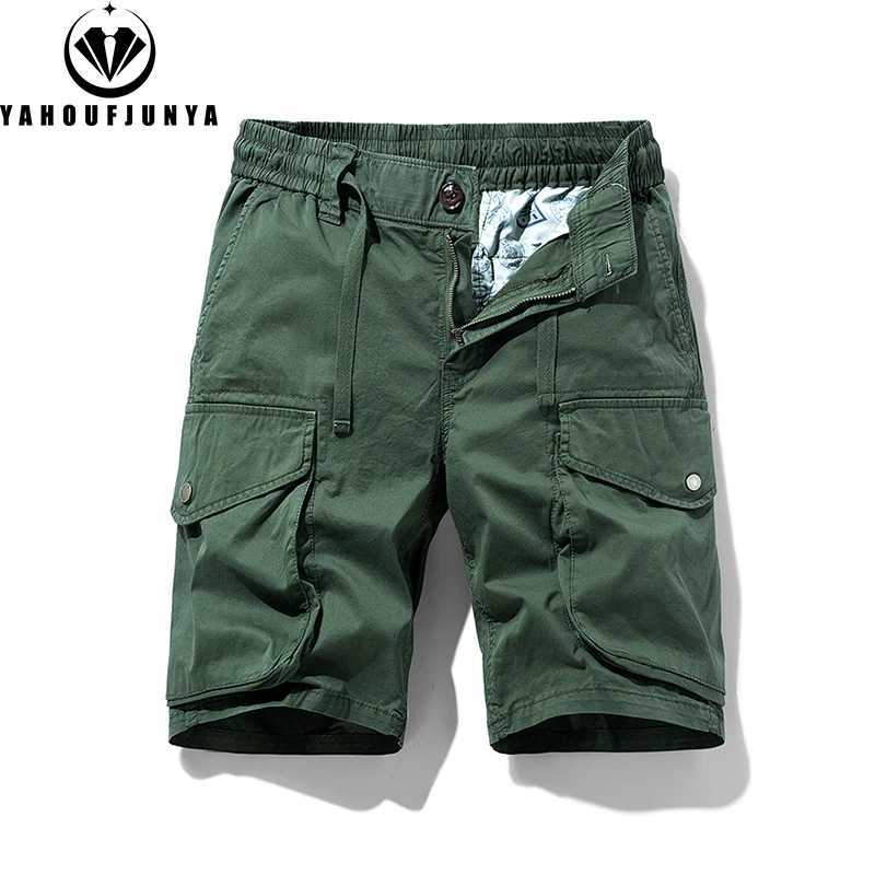 2025 Men Summer Solid Cotton Outdoor Cargo Leisure Shorts Men Drawstring Buttons Straight Loose Fashion Brand Short Male Pants W250614