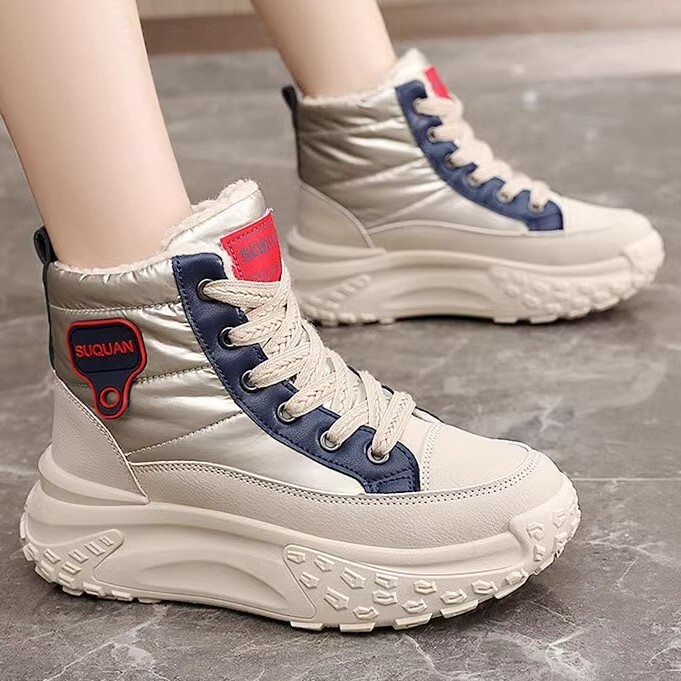 Ddmysports Women S Dad Sneakers New Winter Plush Thickened Cotton Thick Sole High Top Sports Shoes Height Increasing Travel Outdoor Shoes