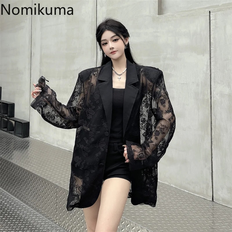 Women Clothing Summer Thin Jackets Womens Patchwork Lace Temperament Coat Sexy Y2k Tops See Through Oversized Outerwear 250611