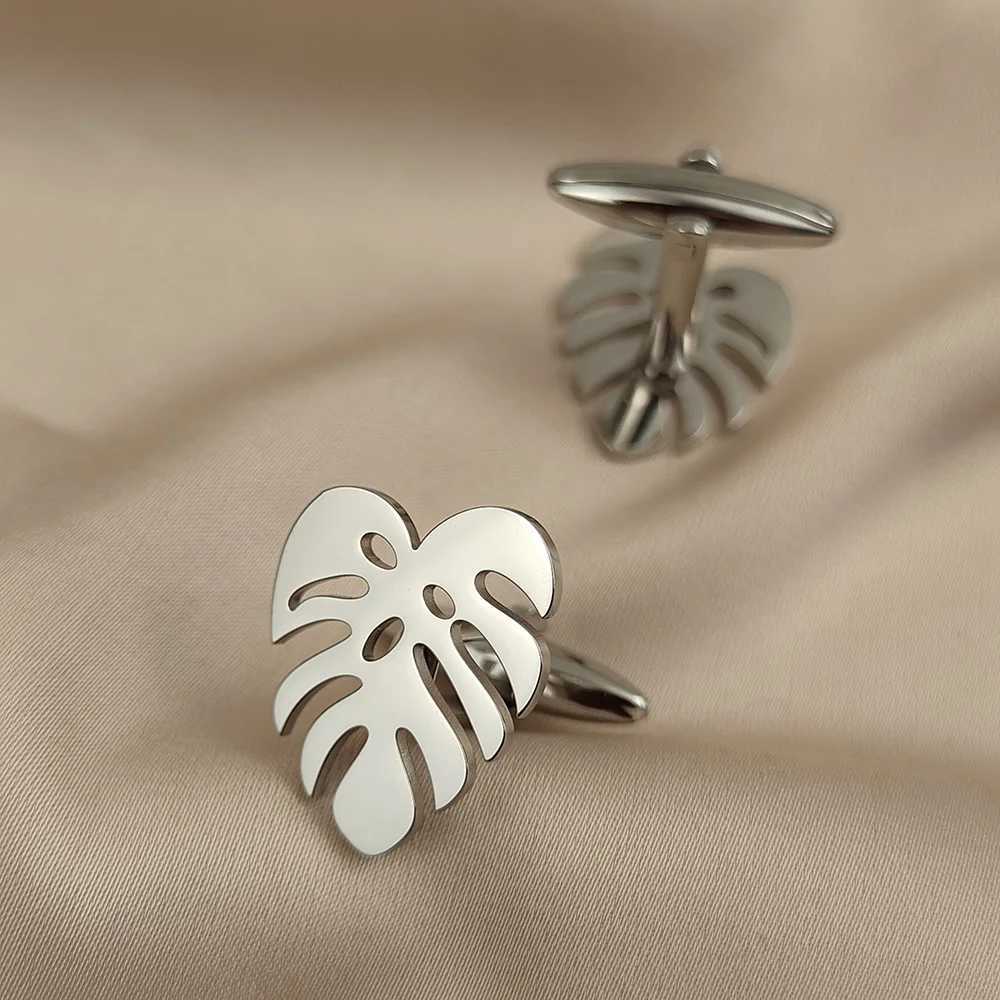 Stainless steel palm leaf cufflinks shirt and suit accessories French gilded tricolor cufflinks boyfriend gifts XJ250614