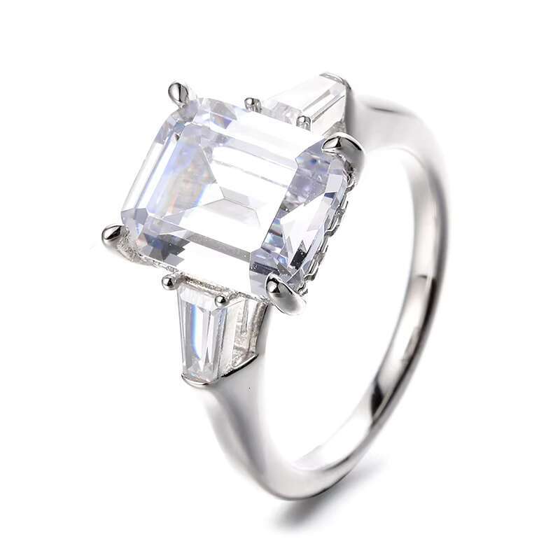 High Quality Wholesale Stunning Contemporary Rhodium Plated Pure 925 Silver Moissanite Three Stone Rings Fine Jewelry