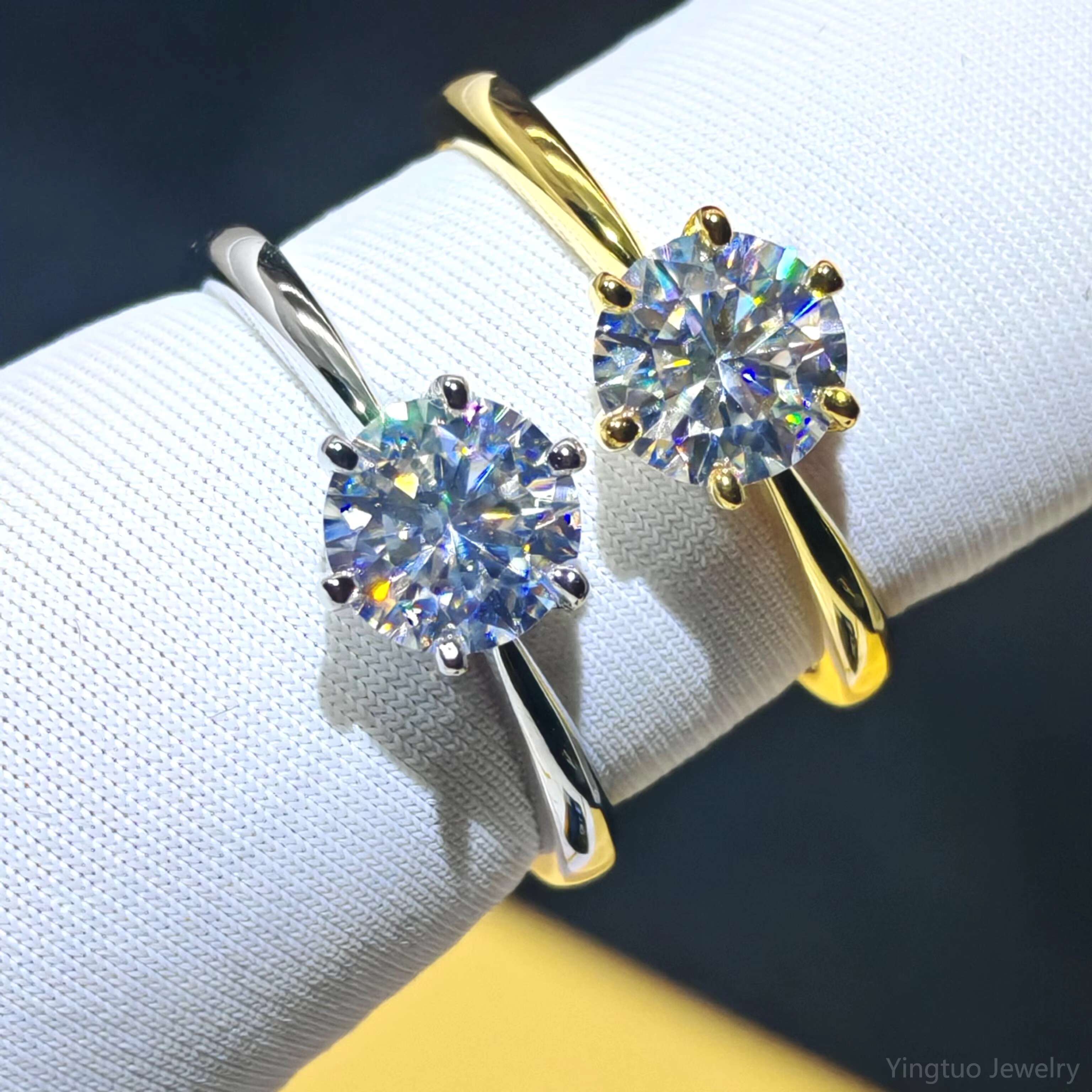 Wholesales Prices Hip Hop S925 Six Claw 6.5mm 1 Ct Moissanite D VVS1 Rings S925 18k White Gold Yellow Gold Plated With GRA