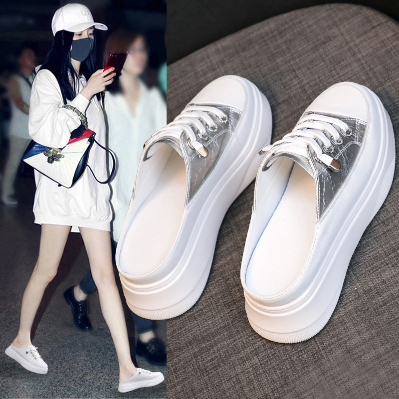 Ddmyoutdoor Baotou White Half Slippers For Women New Style Outdoor Internet Celebrity Thick Sole Platform Backless Lazy Height Increasing Sandals Outd