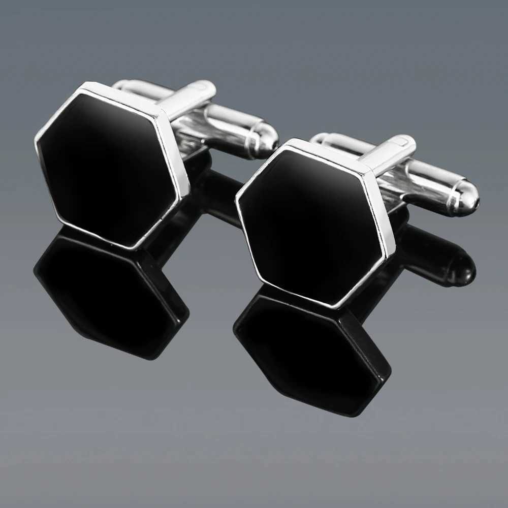 Personality Mens Black Hexagon Cufflinks Shirt Suit Tuxedo Blouse Cufflinks Jewelry XJ250614