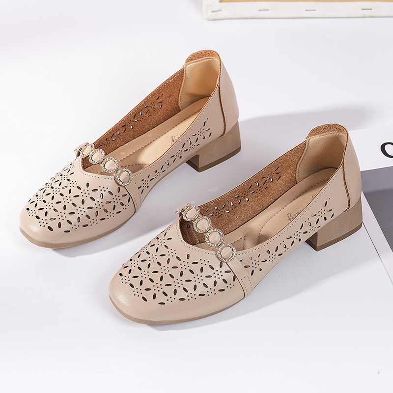 Ddmyoutdoor Openwork Shallow Mouth Single For Women New Spring Summer Thick Heel Round Toe Breathable Hole Shoes Soft Sole Comfortable Sandals Outdoor