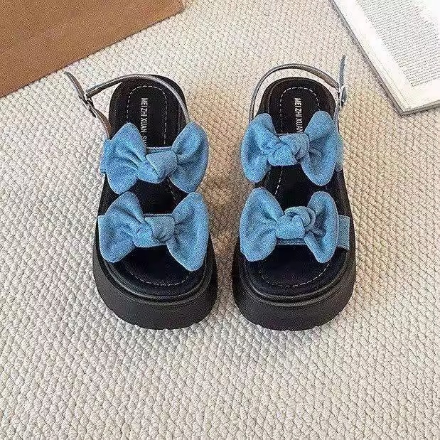 Ddmysports Fashion Casual Bowknot Strap Roman Summer Thick Sole Slip On Sandals For Women Outdoor Shoes