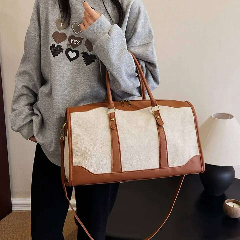 Travel Storage Hand Bag Vintage Fiess Lage Shoulder Crossbody Bags For Women Large Nylon PU Leather Bag 2025 Handbags