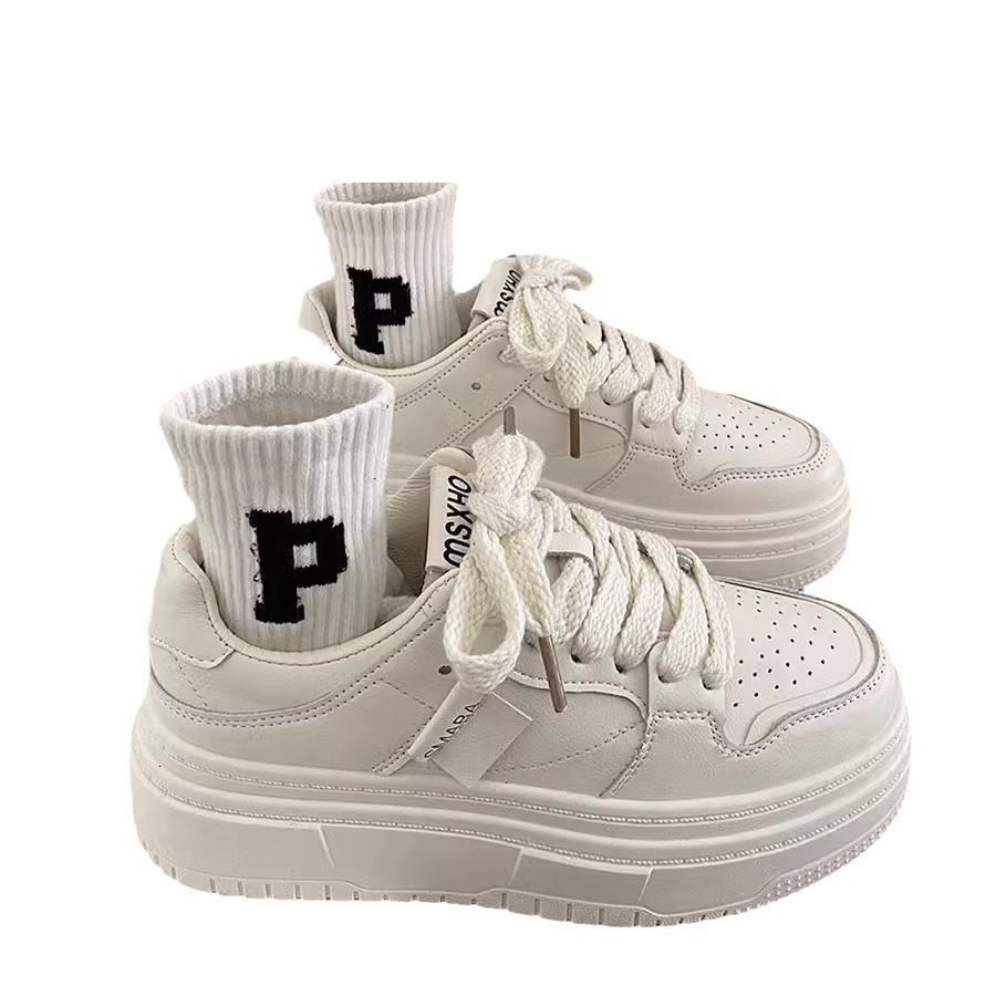Ddmysports Korean Style Casual Sneakers Women Spring Autumn Internet Celebrity Height Increasing Versatile Breathable Thick Sole Bread White Shoes Out