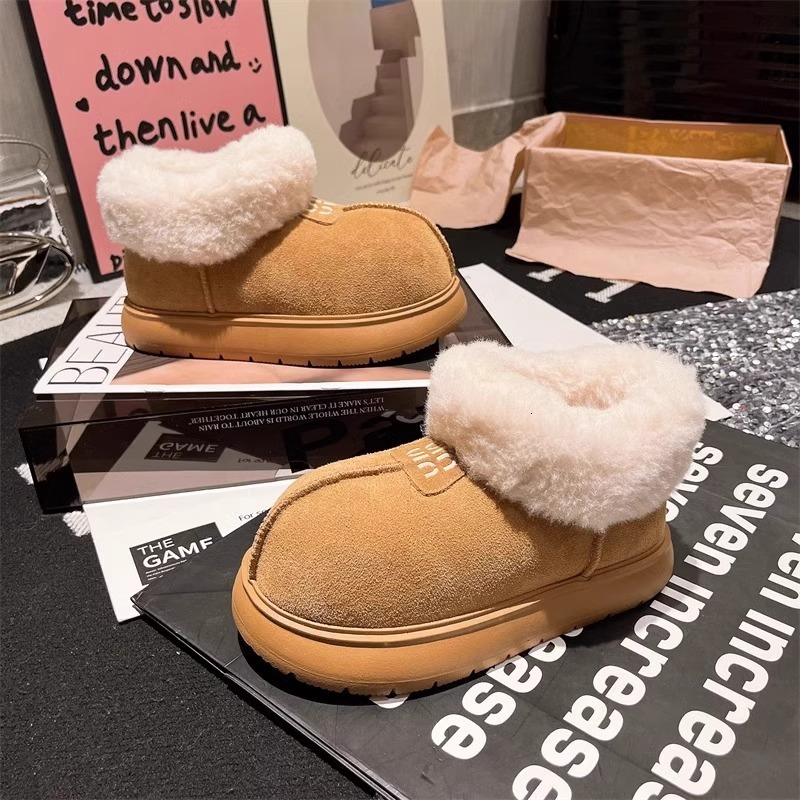 Ddmysports Sheepskin Integrated Warm Bread Cotton Shoes Thick Sole Short Cute Ugly Big Head Snow Boots Women S New Winter Model Outdoor Shoes