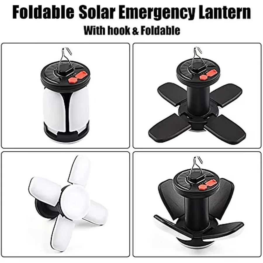 Waterproof Foldable LED Solar Camping Light USB Rechargeable 6 Modes Outdoor Tent Lamp Portable Lanterns Emergency Night Lights W250613