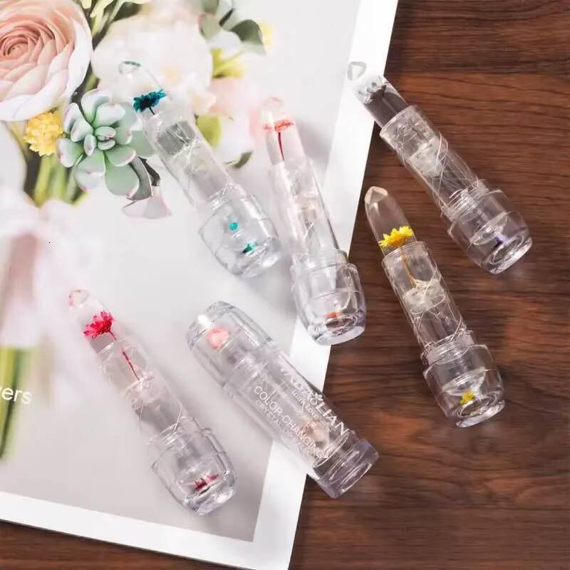 Magic Jelly Flower Temperature Change Transparent Moisturizing Lip Gloss Non-Stick Cup Color-Changing Lipstick happy