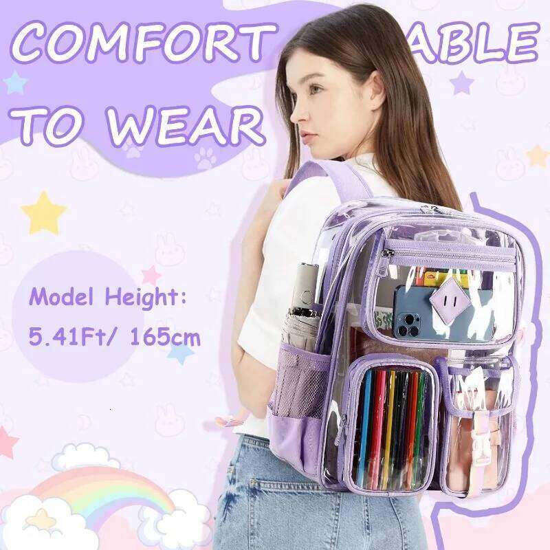 Clear For Girls Large Capacity Waterproof Bag Fashion Transparent PVC Backpack For Primary School Student