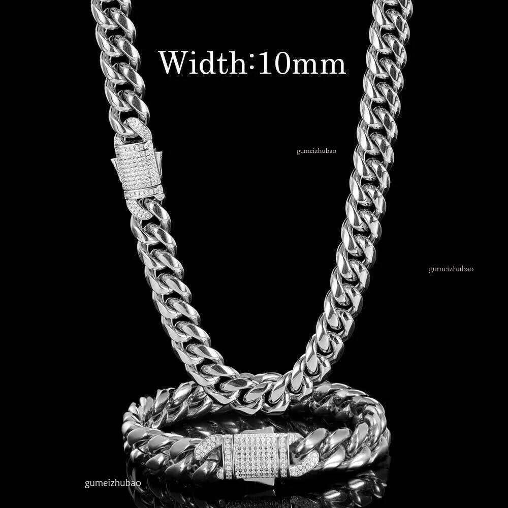 DHCollections Hip Hop Iced Cube Zircon Spring Buckle Gold Plated Stainless Steel Cuban Chain Necklace