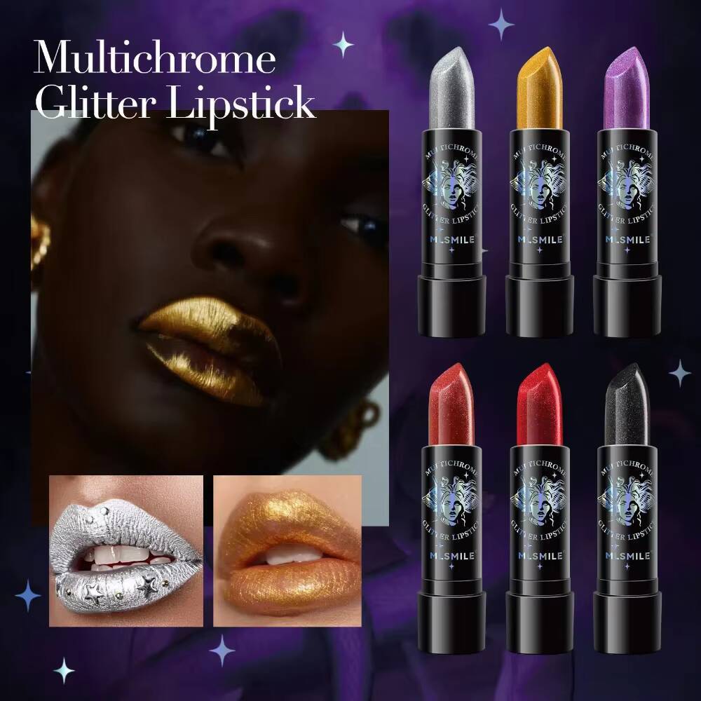 6 Colors Glitter Waterproof Long Lasting Diamond Pearlescent Lipstick Black Lip Gloss Women Lips Makeup Cosmetic happy