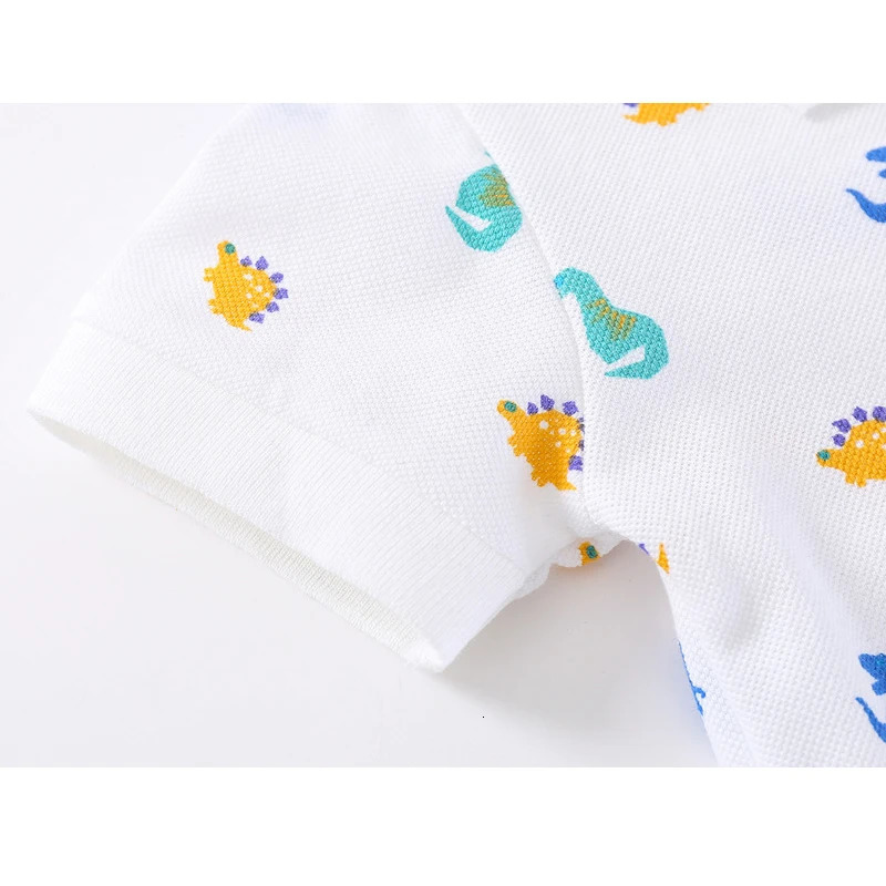 1-7T Boys Polo Tee Shirt Top Navy Blue Toddler Boy T Shirt Turn Down Collar Yellow Dinosaur T-Shirts for Kids Clothes 250614