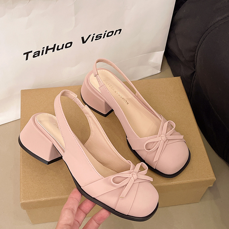 Ddmyoutdoor Spring Summer New Sweet Small Square Chunky Heel Bowknot Peep Toe Sandals For Women Satin Shallow Mouth Back Strap Single Shoes Outdoor Sh