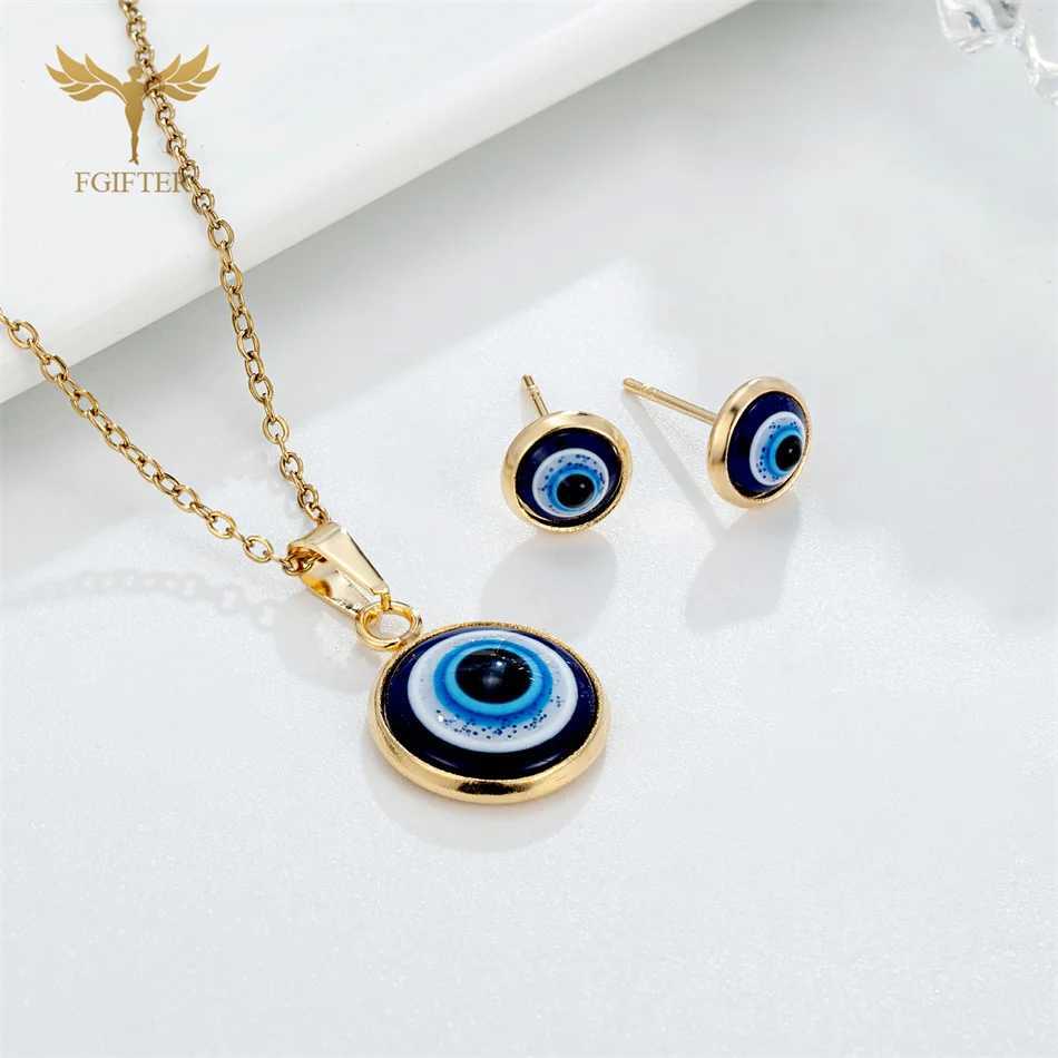 Turkey Evil Eye Jewelry Set Blue Resin Eye Pendant Necklace Stud Earrings for Women Girls Accessories Lucky Amulet Small Gifts Z250614
