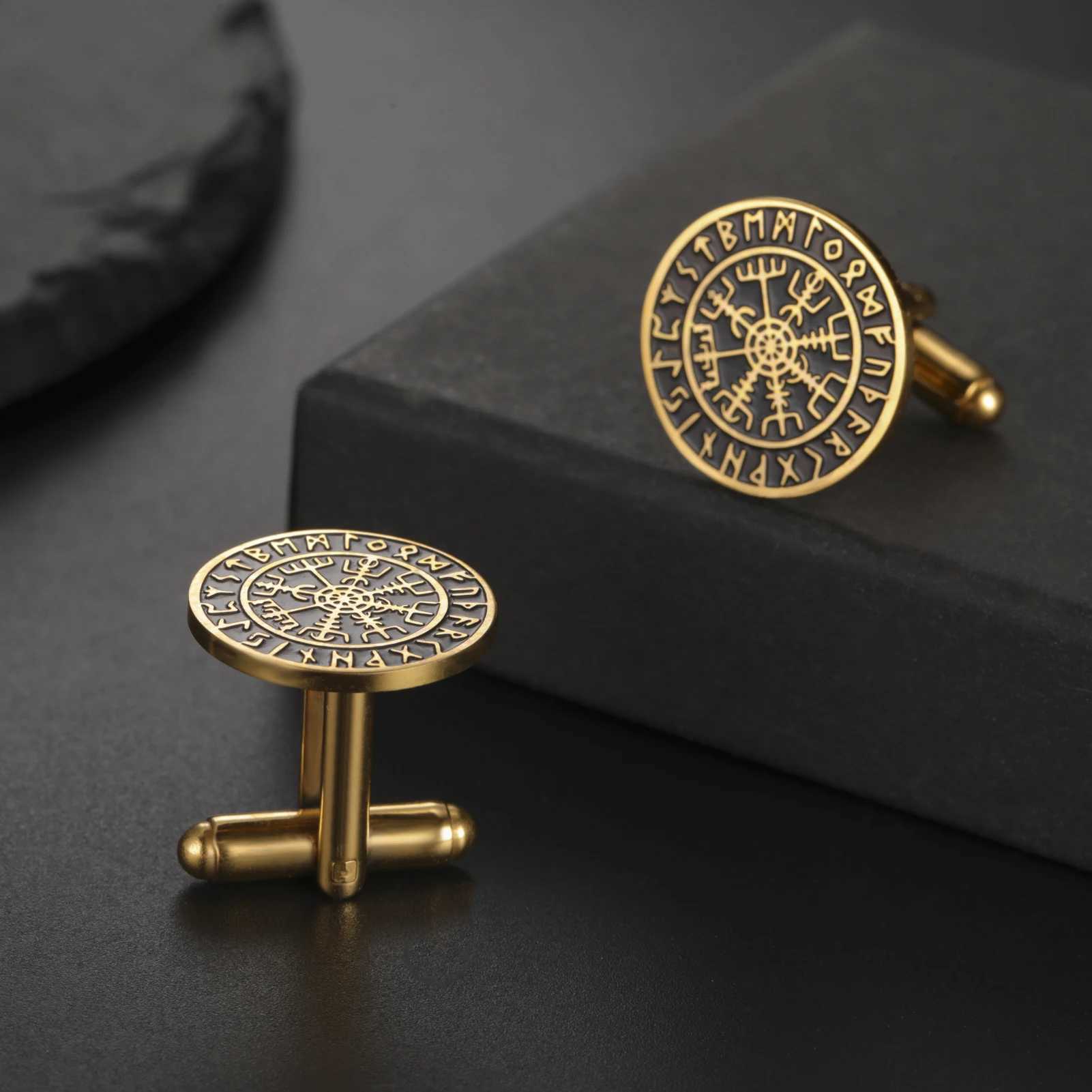 Lucktune 2pcs Norse Vegvisir Symbol Mens Cufflinks Stainless Steel Viking Protection Cufflinks Vintage Accessories Jewelry Gift XJ250614