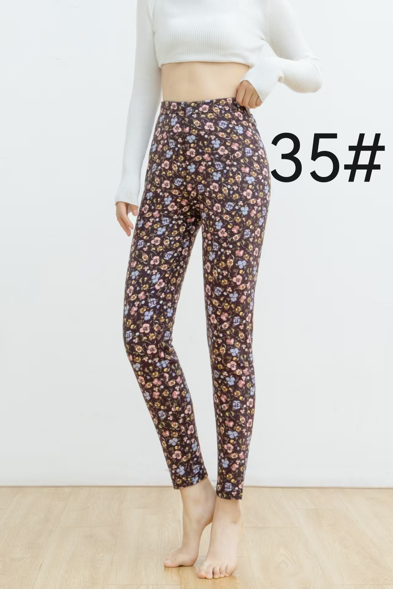 Gentle floral style wool silk floral trousers High waist thin Comfortable and good to wear