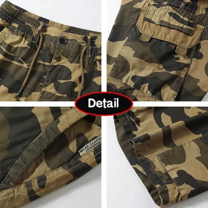 2024 Summer Men Outdoors Casual Camouflage Cargo Shorts Men Design Baggy Elastic Waist Breathable Straight Fashion Short MaleW250614