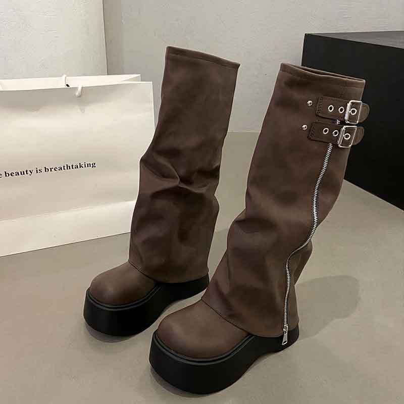 Ddmyoutdoor Soft Leather Chunky Sweet Cool Style Hot Girl Slouch Thick Sole Western Over The Knee Long High Tube Riding Boots Outdoor Shoes